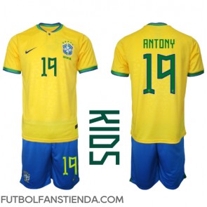 Brasil Antony #19 Primera Equipación Niños Mundial 2022 Manga Corta (+ Pantalones cortos)